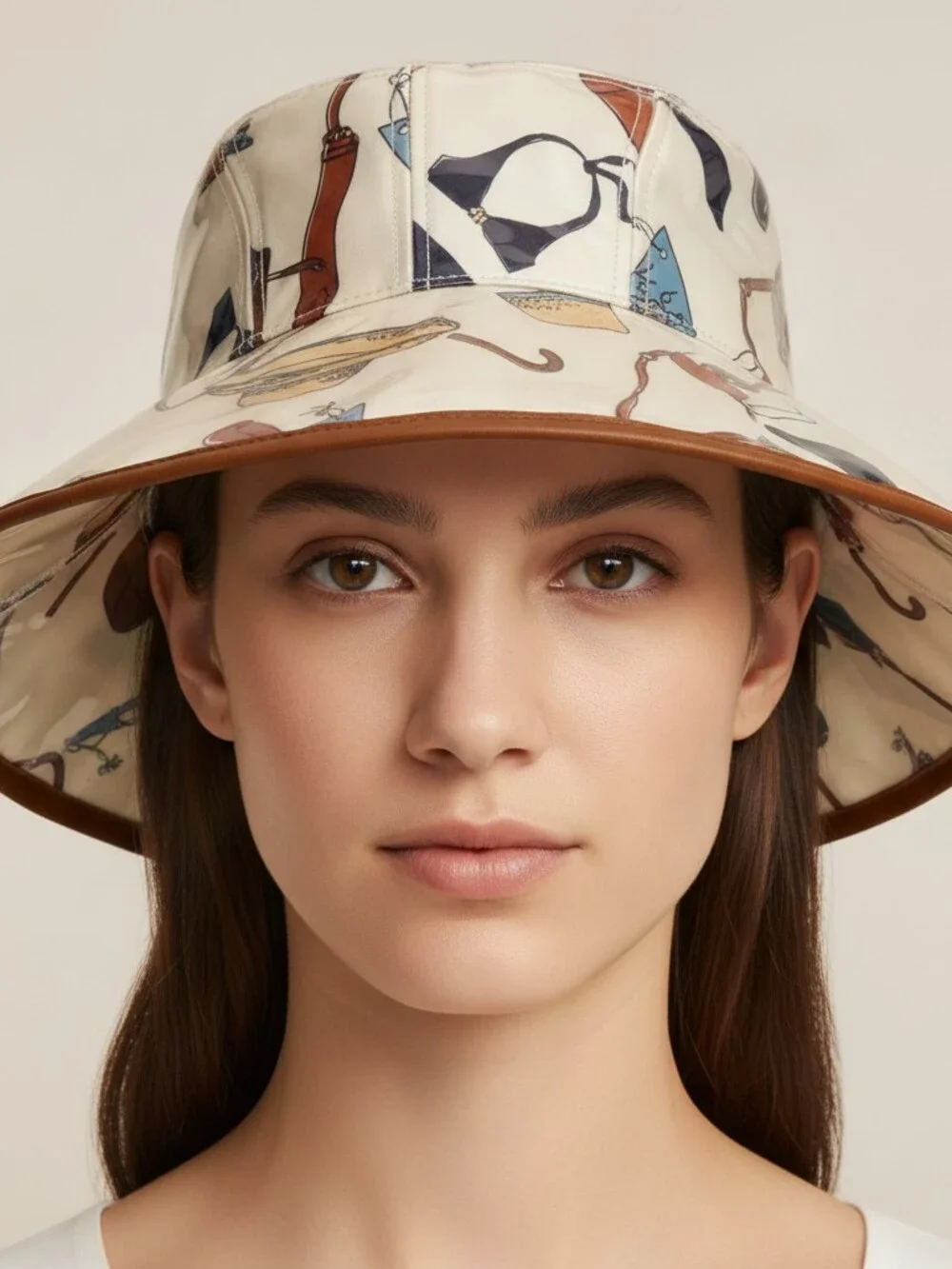 Tory Burch Cream Brown PVC Hat | One Size Regular